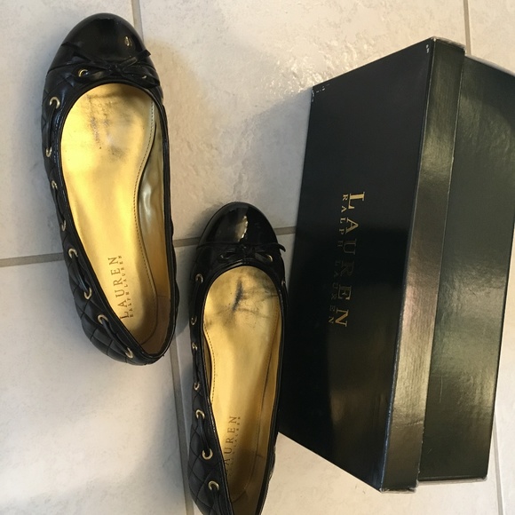 Ralph Lauren quilted black/gold flats Sz 6 - Picture 3 of 5